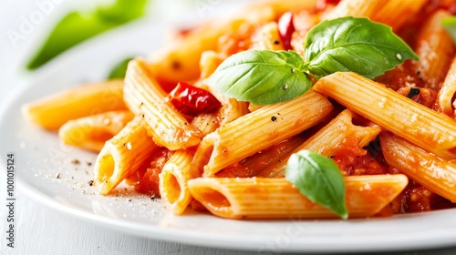 Close-Up of Red Penne Pasta with Tomato Sauce
 photo