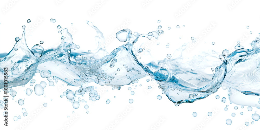 Water splash wave with bubbles isolated on white background, design banner Water splash wave with bubbles isolated on white background, design banner