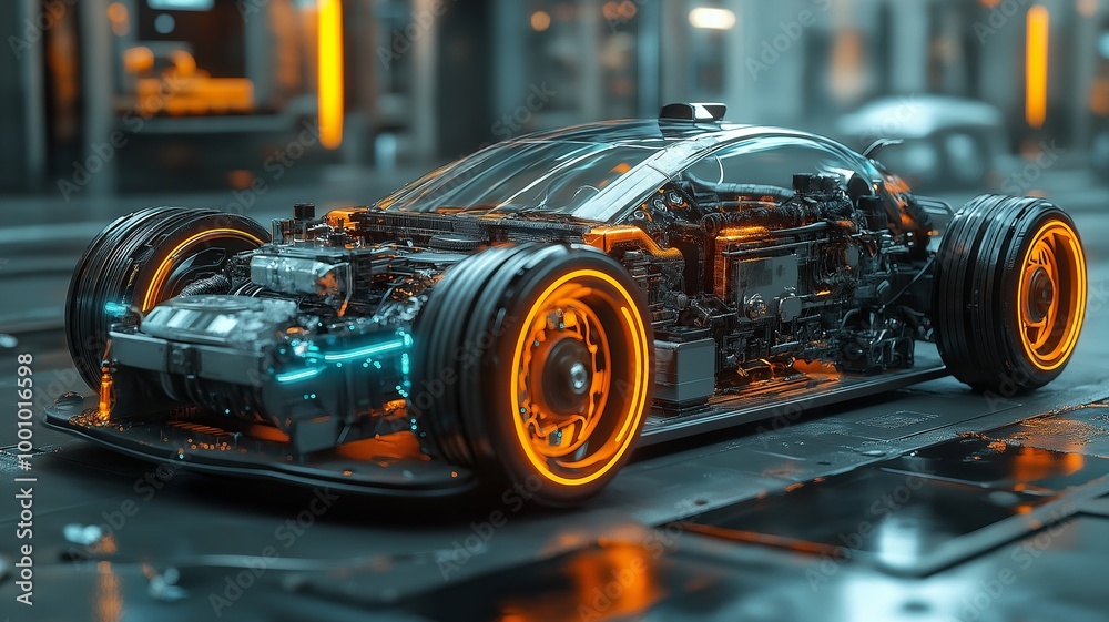 Electric car technical cutaway with all main details. Electric car technical cutaway with all main details.