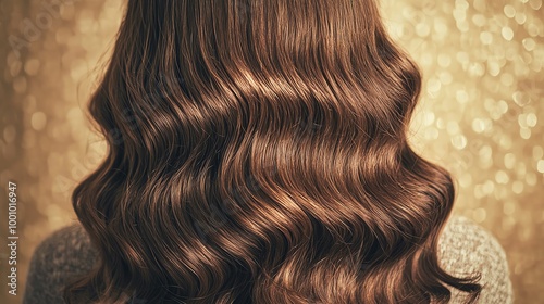 Gorgeous wavy hair shining under golden light, perfect for beauty and fashion themes.