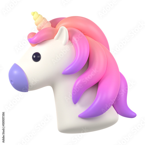 Unicorn icon png sticker, 3D rendering illustration, transparent background