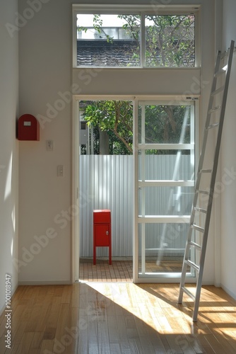 Bright and airy room with large windows overlooking nature