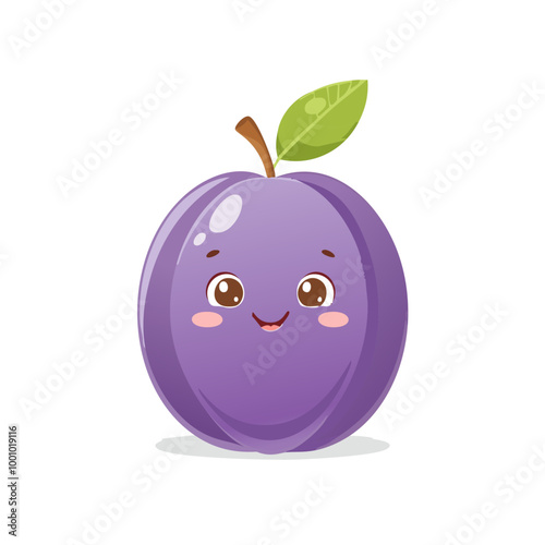 Plum Cute Cartoon Fruit Fresh Animation Kawaii Healthy Character