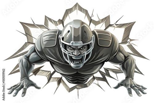 American footballer breaking the wall vector image, isolated on white background
