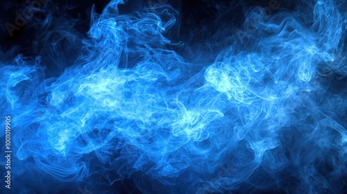 Ethereal blue smoke swirling in a dark background