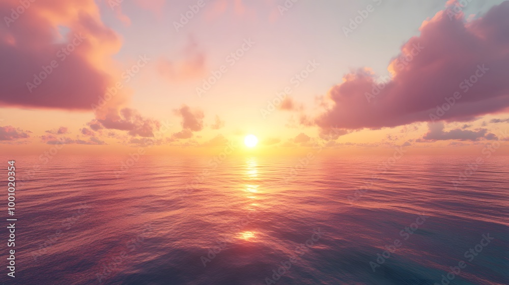 Sunset over the ocean with pink clouds and a golden glow Sunset over the ocean with pink clouds and a golden glow