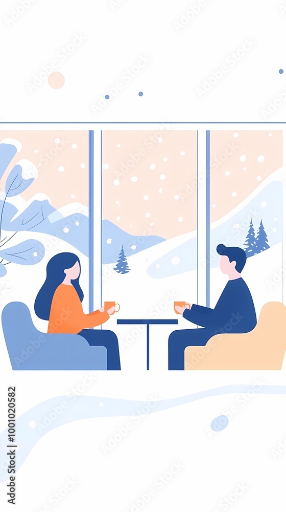A couple chatting and dating indoors on a cold winter day A couple chatting and dating indoors on a cold winter day