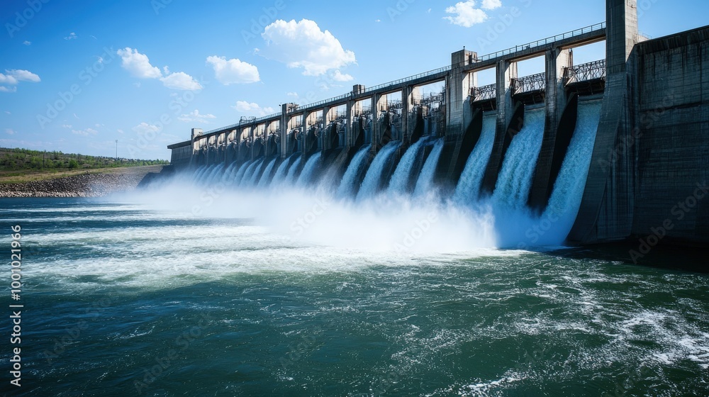 Impressive hydroelectric dam with cascading water Impressive hydroelectric dam with cascading water