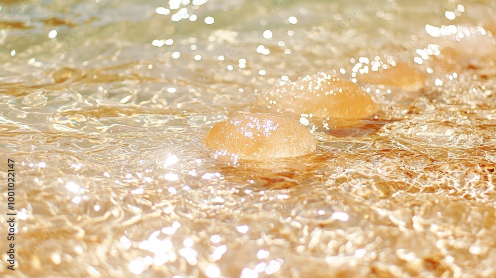 Glowing jellyfish drifting in sunlit ocean waters Glowing jellyfish drifting in sunlit ocean waters