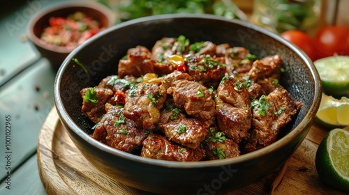 fried meat in a plate on the table. Selective focus