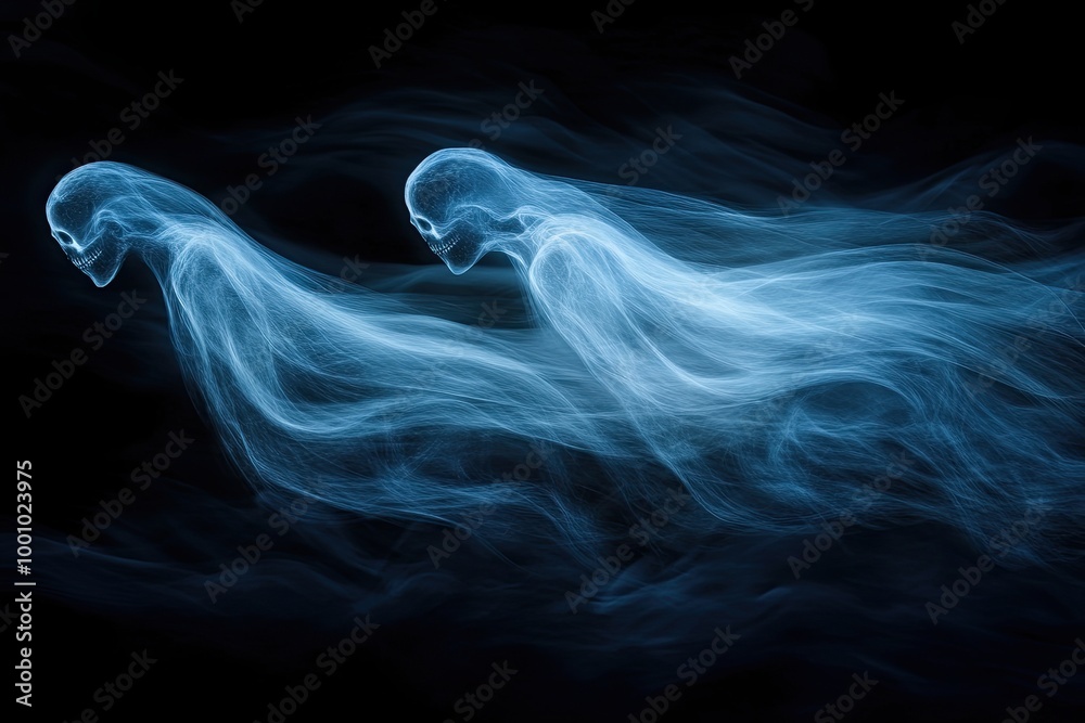 Fototapeta premium transparent ghosts flying on black night 
