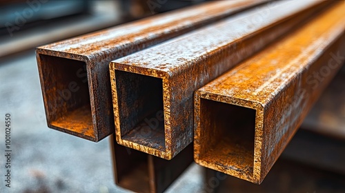 Metal profile bars in various shapes and sizes photo