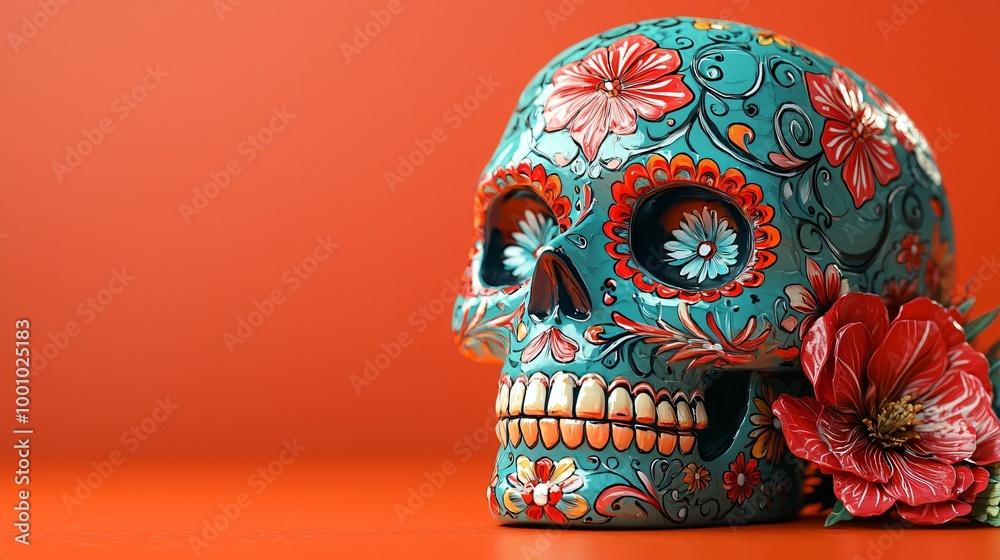Vibrant sugar skull design for Day of the Dead celebrations, perfect for decorating event materials, invitations, and cultural projects. Vibrant sugar skull design for Day of the Dead celebrations, perfect for decorating event materials, invitations, and cultural projects.