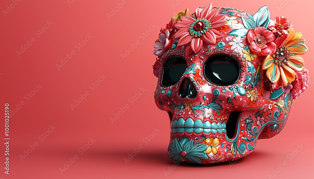 Vibrant sugar skull adorned with floral designs, perfect for Day of the Dead celebrations and events, capturing the festive spirit of Dia De Los Muertos. Vibrant sugar skull adorned with floral designs, perfect for Day of the Dead celebrations and events, capturing the festive spirit of Dia De Los Muertos.
