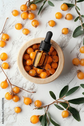sea buckthorn essential oil. Selective focus