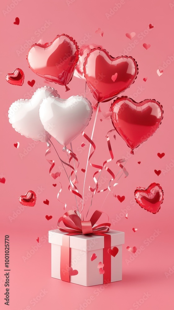 Open gift box full of decorative festive object with Heart balloons and ribbons,Valentine's Day,Holiday banner,web poster, flyer, stylish brochure, greeting card,sale online,Romantic background. Open gift box full of decorative festive object with Heart balloons and ribbons,Valentine's Day,Holiday banner,web poster, flyer, stylish brochure, greeting card,sale online,Romantic background.