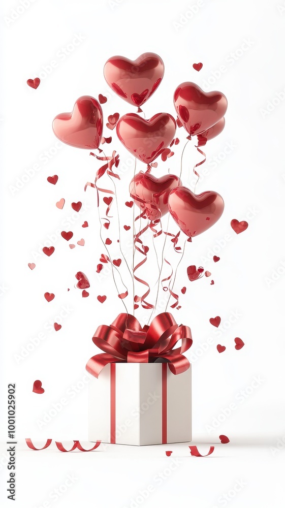 Open gift box full of decorative festive object with Heart balloons and ribbons,Valentine's Day,Holiday banner,web poster, flyer, stylish brochure, greeting card,sale online,Romantic background. Open gift box full of decorative festive object with Heart balloons and ribbons,Valentine's Day,Holiday banner,web poster, flyer, stylish brochure, greeting card,sale online,Romantic background.