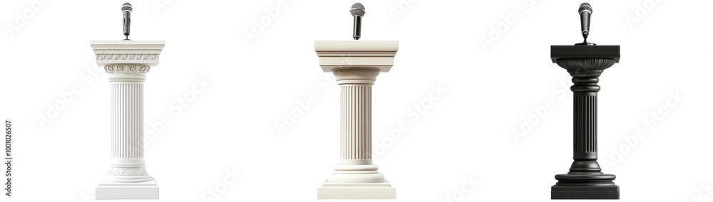 Classic Style Pedestals in Three Distinct Colors Isolated on Transparent Background Classic Style Pedestals in Three Distinct Colors Isolated on Transparent Background