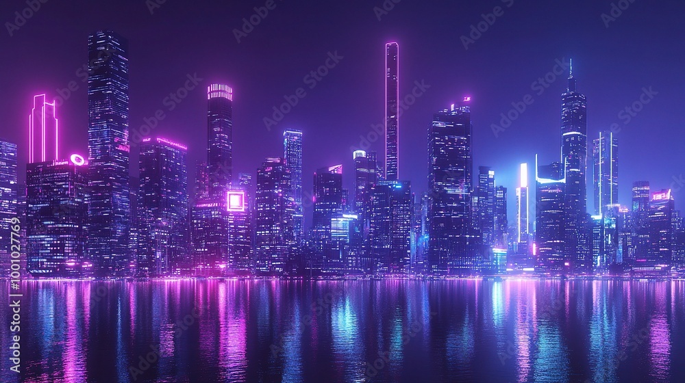 Neon Cityscape with Vibrant Night Lights Neon Cityscape with Vibrant Night Lights