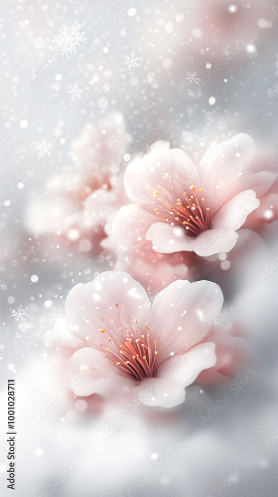 Fototapeta premium background with snowflakes and flowers