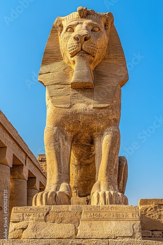 Majestic sphinx statue in ancient egyptian ruins