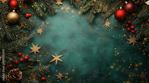 christmas background with christmas tree and decorations, Generative AI	
