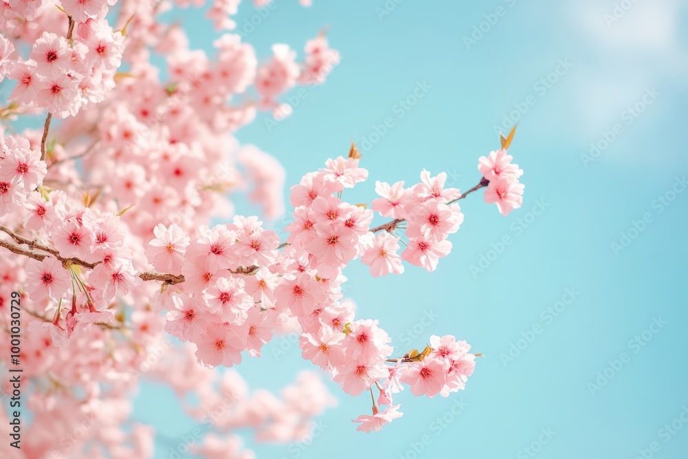 beautiful pink cherry blossoms against a blue sky