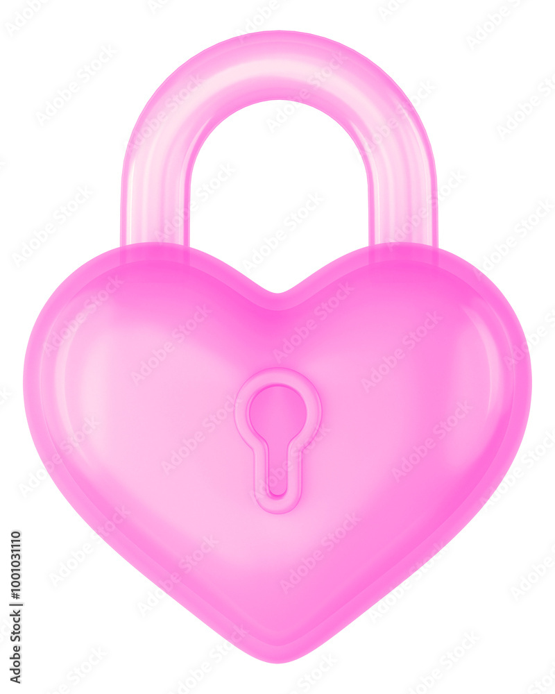 Pink heart padlock png 3D element, transparent background