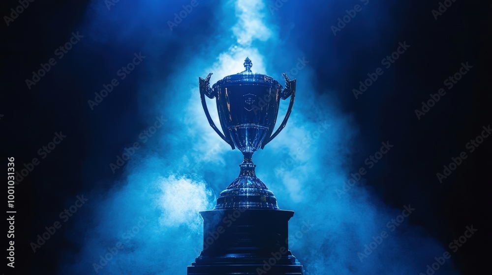 Shiny Trophy Illuminated by Blue Light Shiny Trophy Illuminated by Blue Light