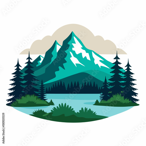 Mountain silhouette and coniferous forest vector illustration