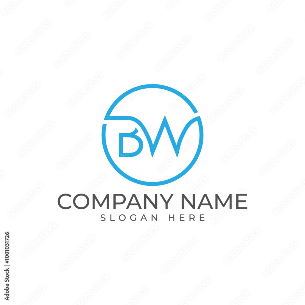 BW logo mark with connected letter to the circle in blue color in modern and minimalist style BW logo mark with connected letter to the circle in blue color in modern and minimalist style