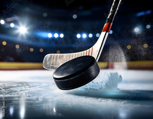 ice hockey stick and puck