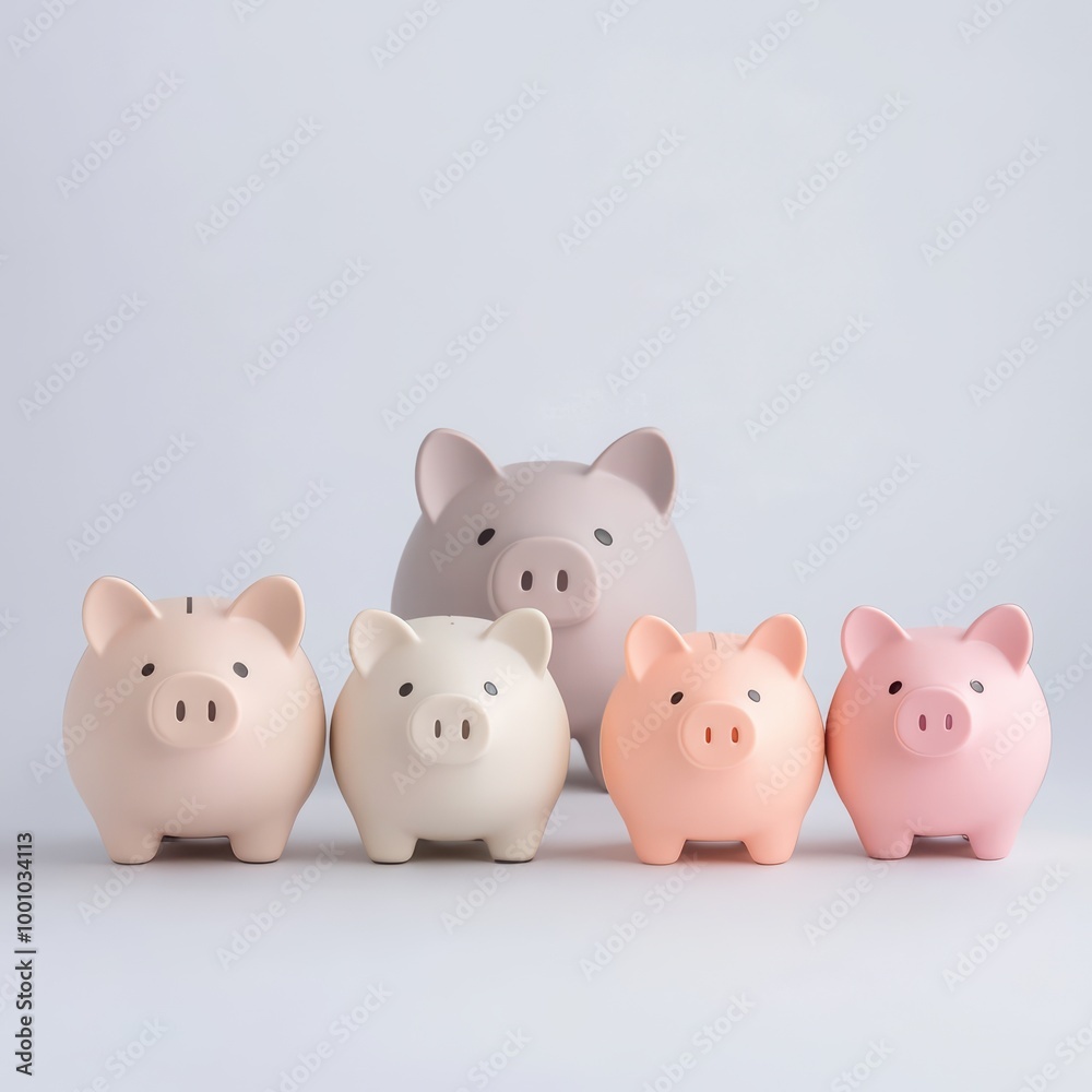 Colorful piggy banks arranged on a white background. Colorful piggy banks arranged on a white background.