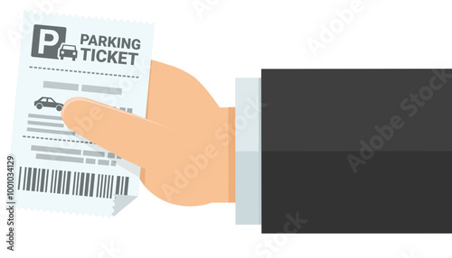 A hand presents a parking ticket in flat design style (cut out)