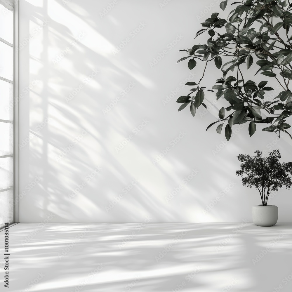 3d render of a white room interior with a plant in a pot 3d render of a white room interior with a plant in a pot