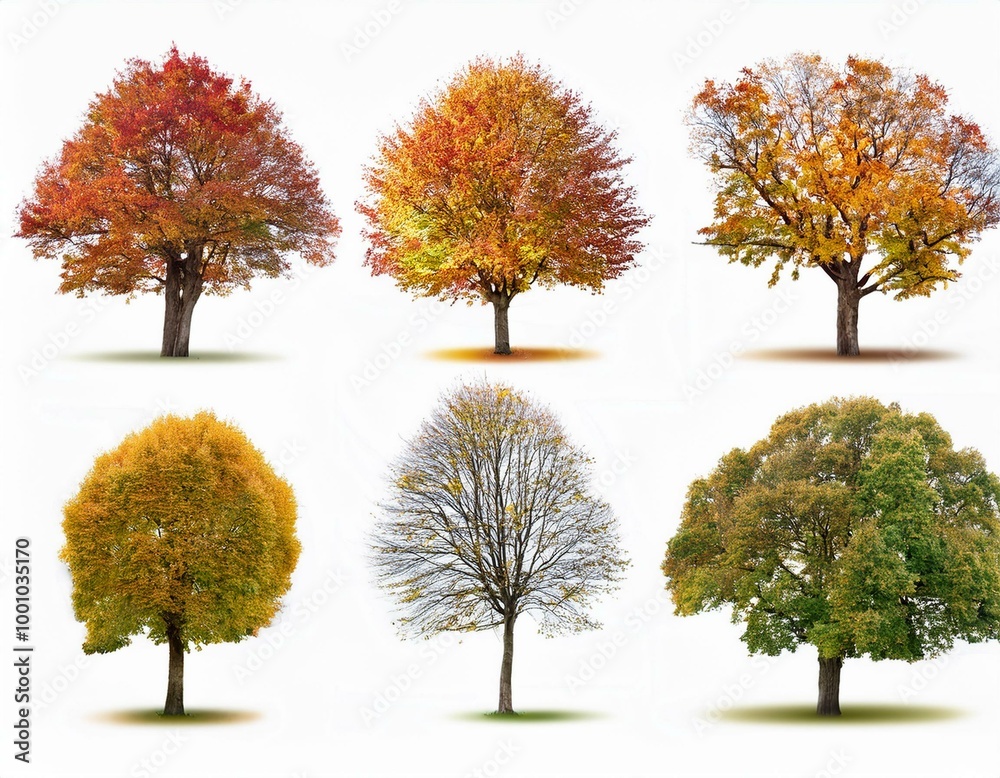 Diferentes arboles en otoño sobre fondo blanco Diferentes arboles en otoño sobre fondo blanco