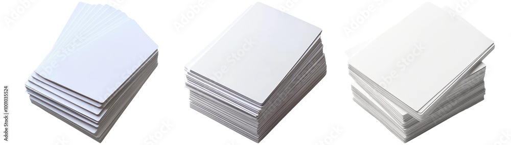 Collection of Blank White Paper Stacks for Design Use Isolated on Transparent Background