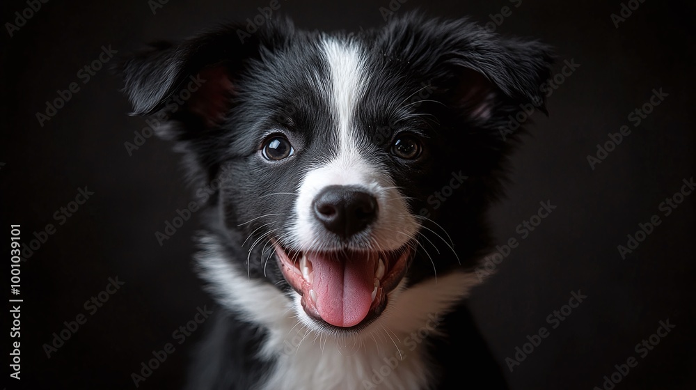 adorable border collie puppy looking happy in a studio portrait, showcasing its charming personality, fluffy fur, and cheerful expression adorable border collie puppy looking happy in a studio portrait, showcasing its charming personality, fluffy fur, and cheerful expression