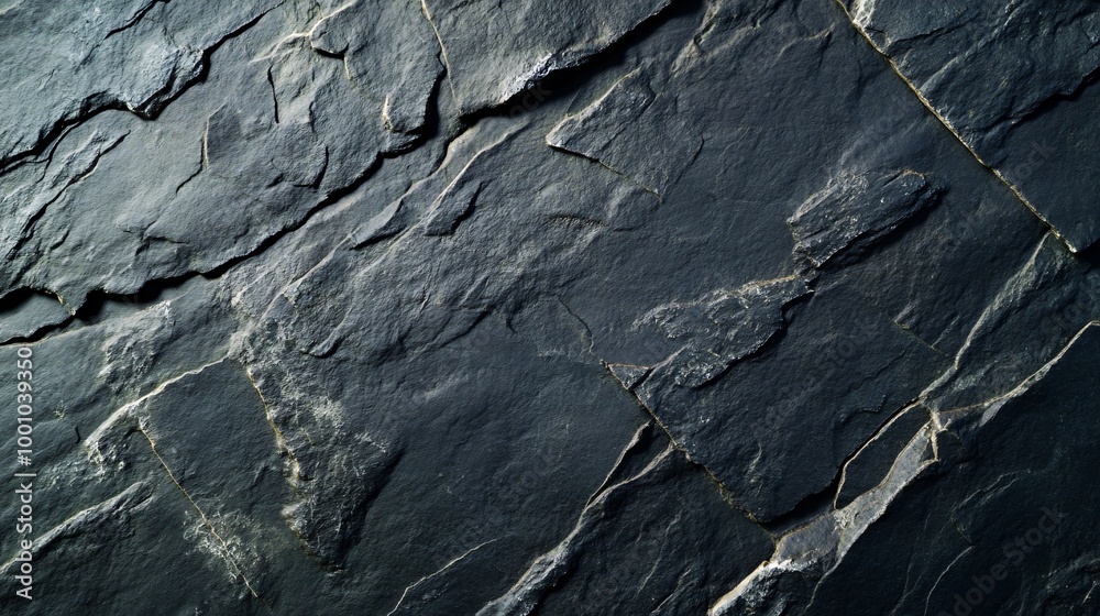 Close-up texture of dark gray stone with cracks and crevices.