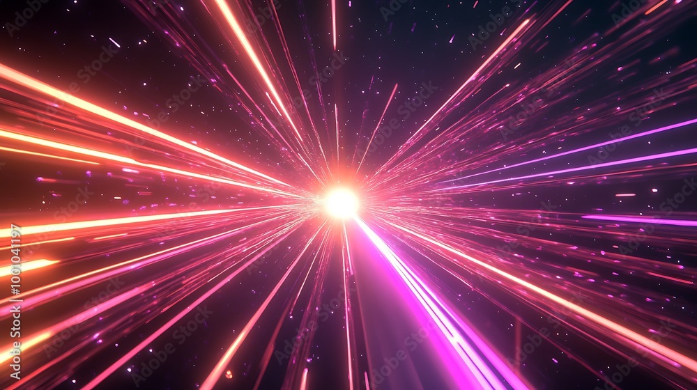Neon speed rays abstract background. A burst of pink light energy. The movement of luminous purple rays in space. Neon speed rays abstract background. A burst of pink light energy. The movement of luminous purple rays in space.