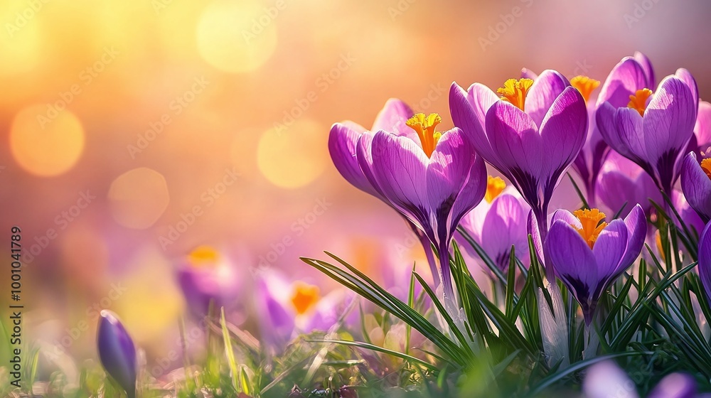 fresh crocus flowers blooming in a sunlit meadow, featuring vibrant colors, delicate petals, and a serene spring floral landscape fresh crocus flowers blooming in a sunlit meadow, featuring vibrant colors, delicate petals, and a serene spring floral landscape