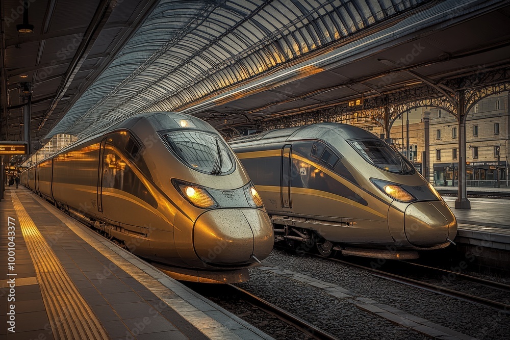 high-speed trains at a modern railway station high-speed trains at a modern railway station