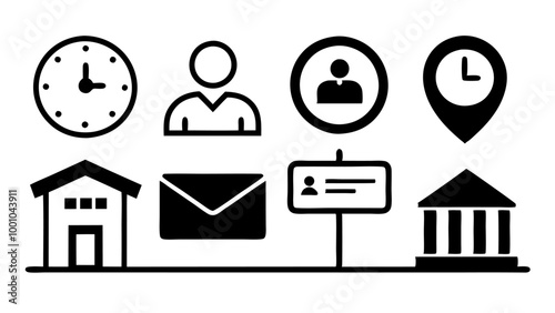 Time, date and address line icon set silhouette