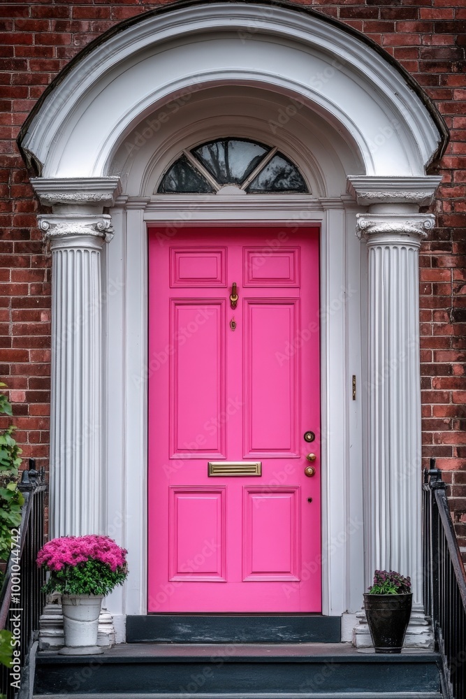 Vibrant pink door with elegant architectural details Vibrant pink door with elegant architectural details