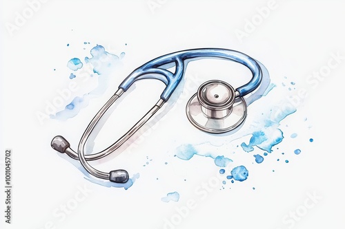 Stethoscope with watercolor splash on white background