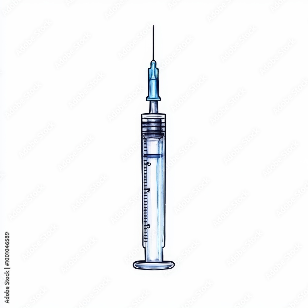 Syringe with blue needle, white isolated background. Syringe with blue needle, white isolated background.