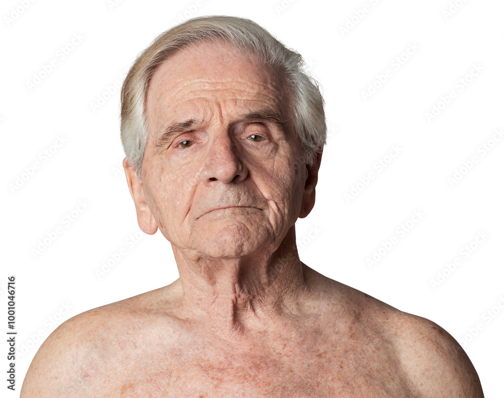 Portrait of a semi-nude senior western man overlay Portrait of a semi-nude senior western man overlay