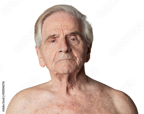 Portrait of a semi-nude senior western man overlay
