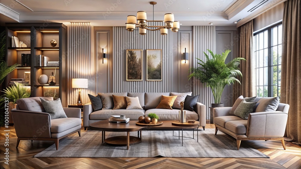 Chic interior decor emphasizing modern furniture, exquisite textiles, and fashionable design elements, creating a Chic interior decor emphasizing modern furniture, exquisite textiles, and fashionable design elements, creating a