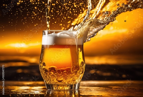 vibrant beer pour capturing thick foam refreshing wetness glass bubbles golden hues, ale, amber, beverage, bubblescape, chill, crisp, craft, craftbrew photo